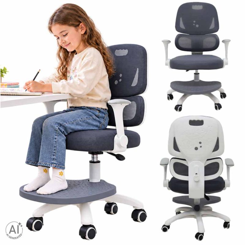 Children-s-desk-chair-ergonomic-swivel-adjustable-grey-192116 Ergonomska dječja stolica, okretna i podesiva, siva