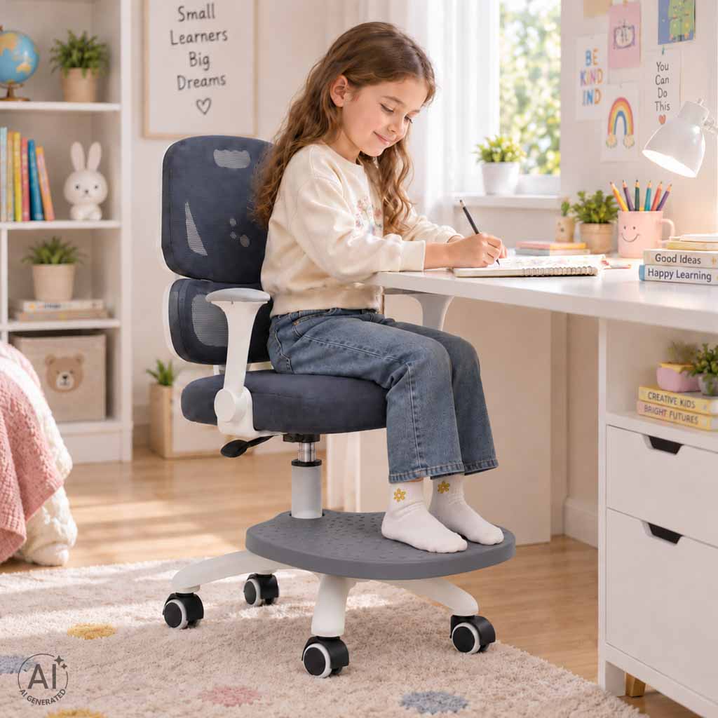 Children-s-desk-chair-ergonomic-swivel-adjustable-grey-192117 Ergonomska dječja stolica, okretna i podesiva, siva