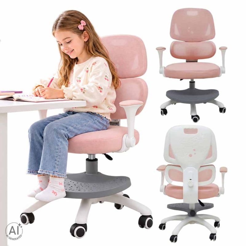 Children-s-desk-chair-ergonomic-swivel-adjustable-pink-192118 Ergonomska dječja stolica, okretna i podesiva, ružičasta