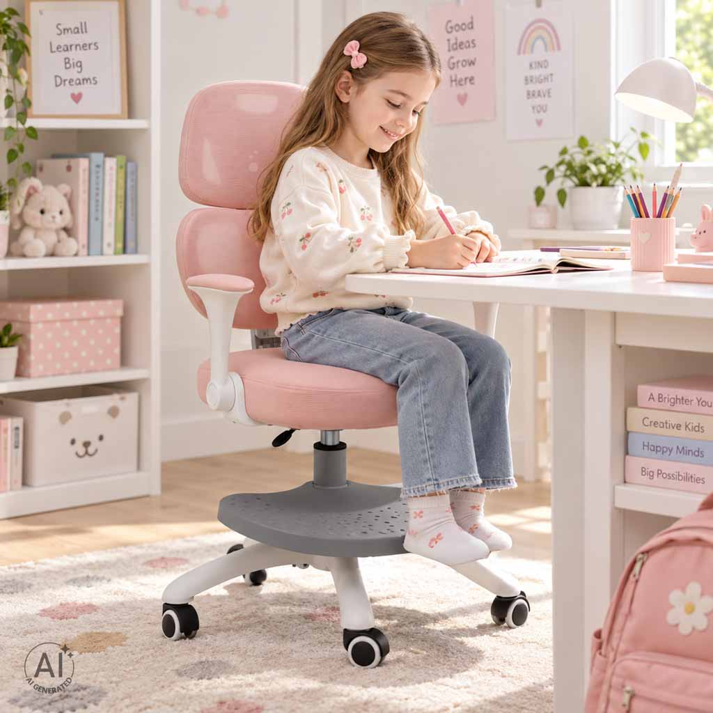 Children-s-desk-chair-ergonomic-swivel-adjustable-pink-192119 Ergonomska dječja stolica, okretna i podesiva, ružičasta