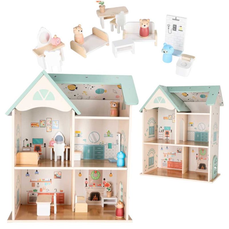 LULILO-Wooden-Dollhouse-with-Furniture-and-Figures-56-cm-Mint-191675 LULILO drvena kućica za lutke s namještajem i figuricama, 56 cm, boja mente