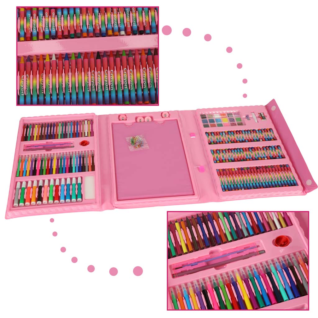 Painting-art-set-in-suitcase-208-pieces-pink-141179 Umjetnički set s 208 dijelova u kovčegu – ružičasti