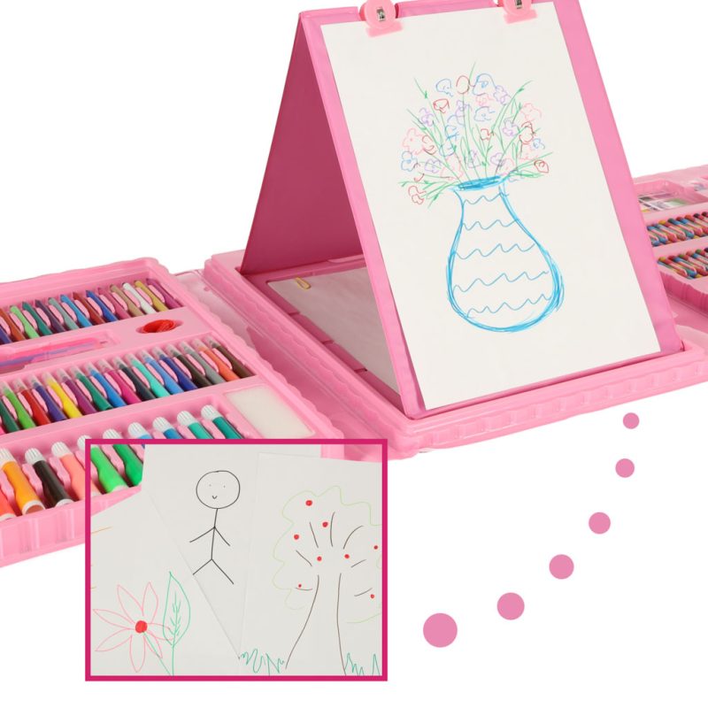 Painting-art-set-in-suitcase-208-pieces-pink-141180 Umjetnički set s 208 dijelova u kovčegu – ružičasti