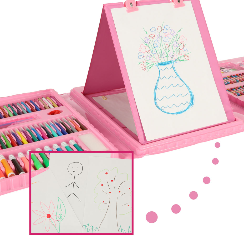 Painting-art-set-in-suitcase-208-pieces-pink-141180 Umjetnički set s 208 dijelova u kovčegu – ružičasti