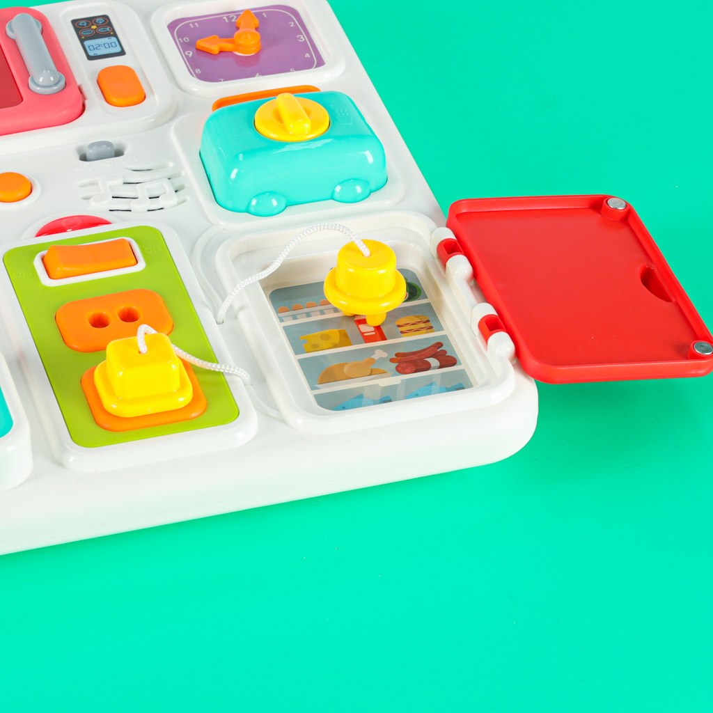 Sensory-manipulation-board-montessori-kitchen-clock-light-sound-171305 Montessori senzorička ploča za manipulaciju – kuhinja, sat, svjetlo i zvuk