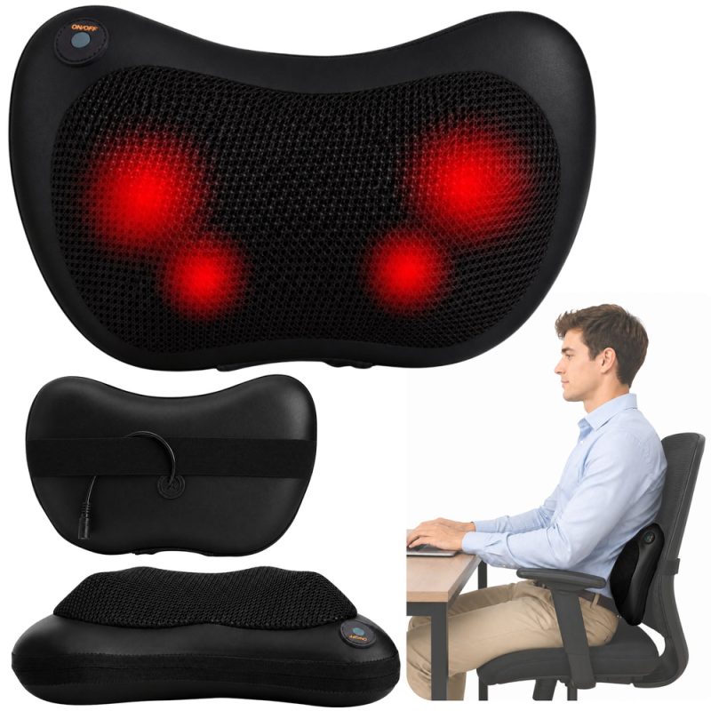 Shiatsu masažni jastuk za leđa i vrat s funkcijom grijanja – crni
