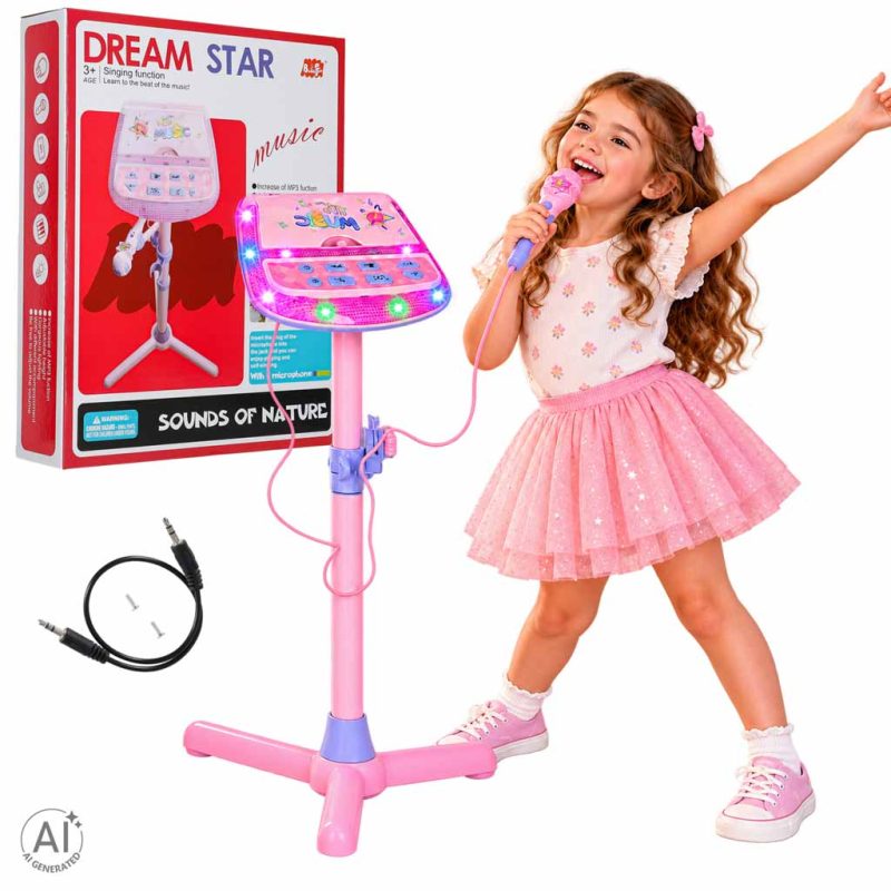Microphone-on-a-stand-karaoke-set-for-kids-MP3-player-sound-effects-193431 Karaoke set za djecu s mikrofonom na stalku, MP3 playerom i zvučnim efektima